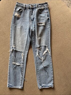 Light Wash Distressed Ripped Mom Jeans